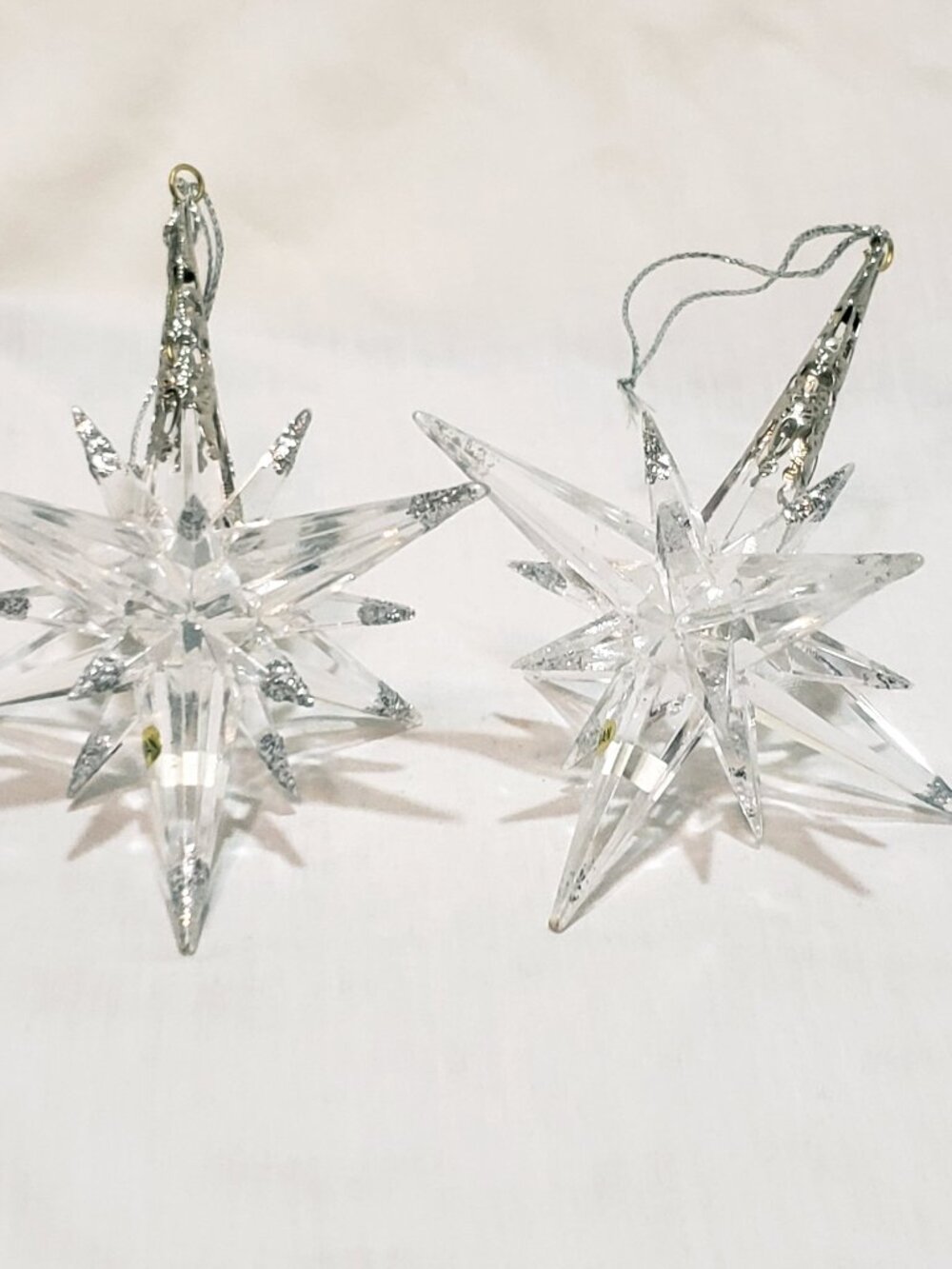 Pair Atomic Star Acrylic Silver tone Christmas Ornament 4" Taiwan